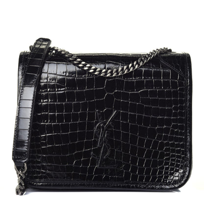 Saint Laurent Crocodile Embossed Lambskin Matelasse Monogram Niki Chain Wallet Black 1 of 9