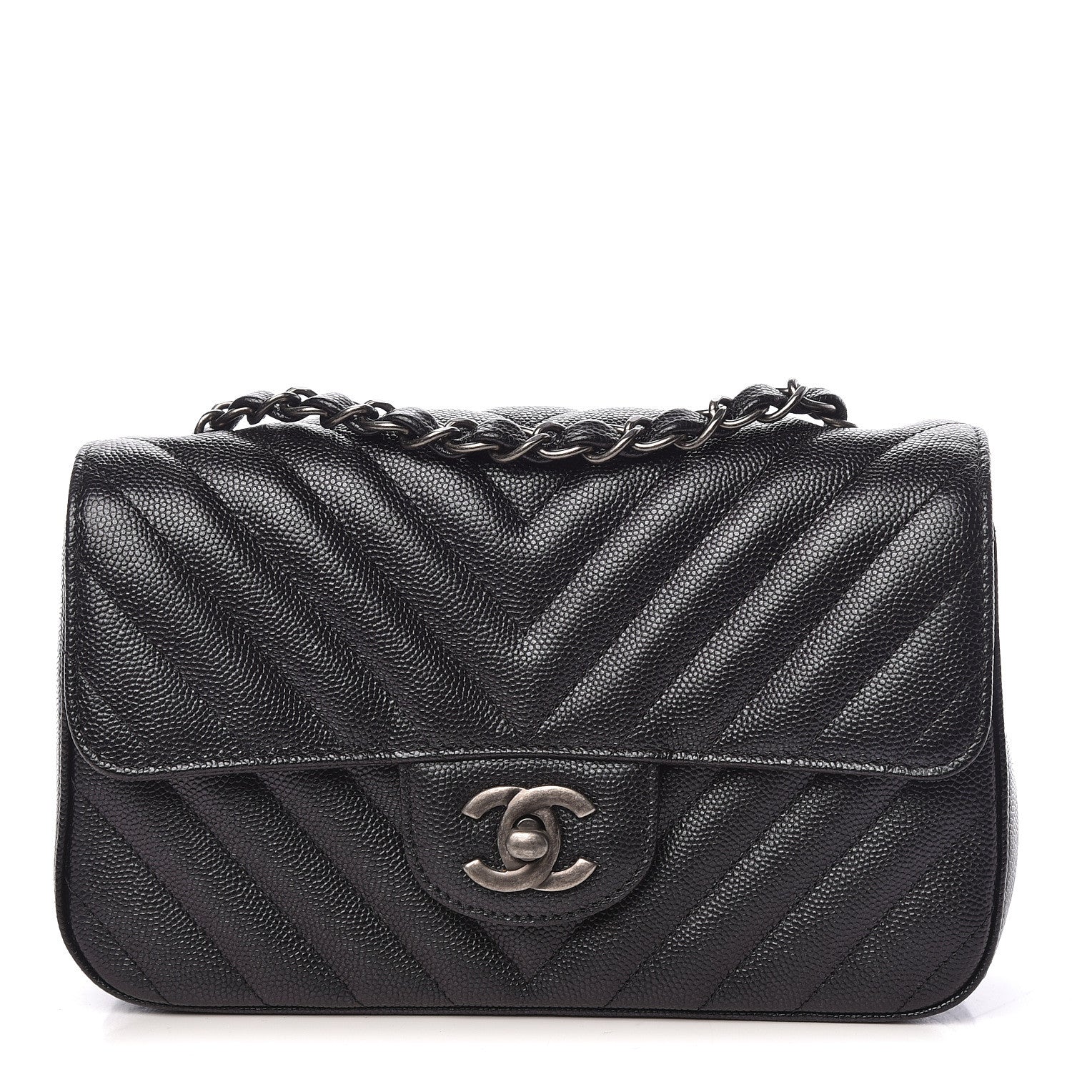 Chanel Iridescent Caviar Chevron Quilted Mini Rectangular Flap Black 1 of 10