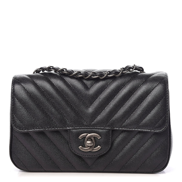 Chanel Iridescent Caviar Chevron Quilted Mini Rectangular Flap