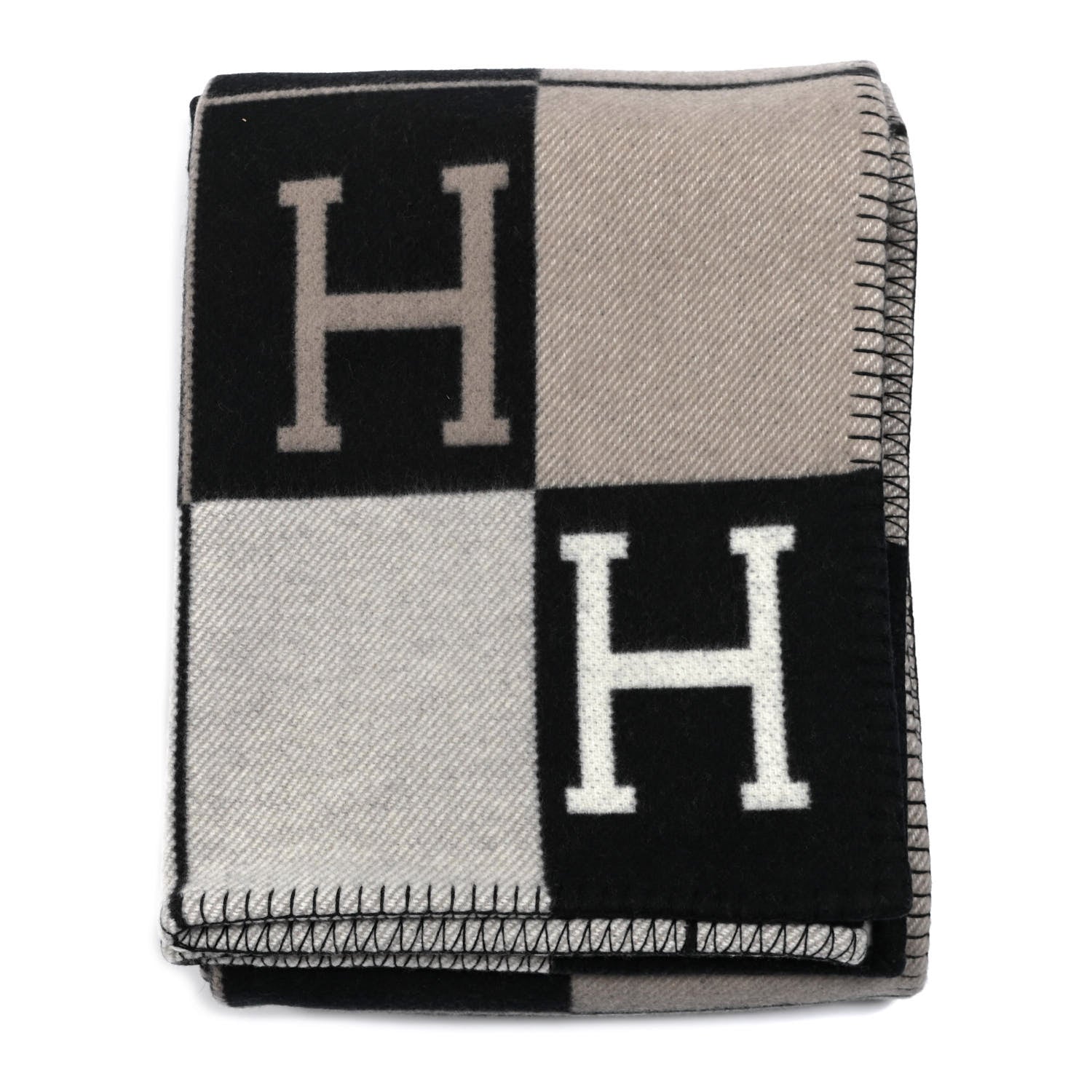 Hermes Wool Cashmere Avalon III Blanket Ecru Black 1 of 3