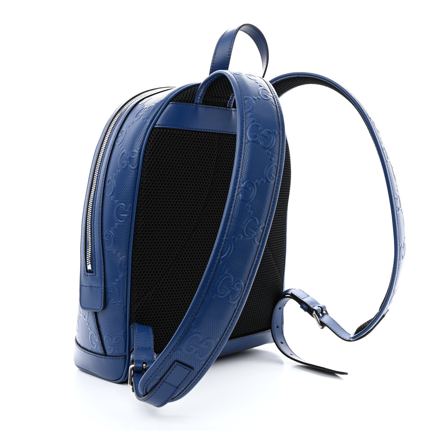 Gucci Calfskin GG Tennis Embossed Backpack Intense Metal Blue Black 3 of 11