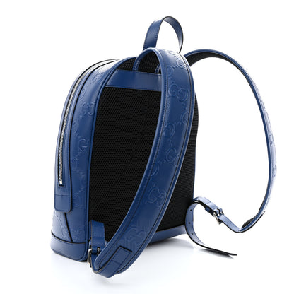 Gucci Calfskin GG Tennis Embossed Backpack Intense Metal Blue Black 3 of 11