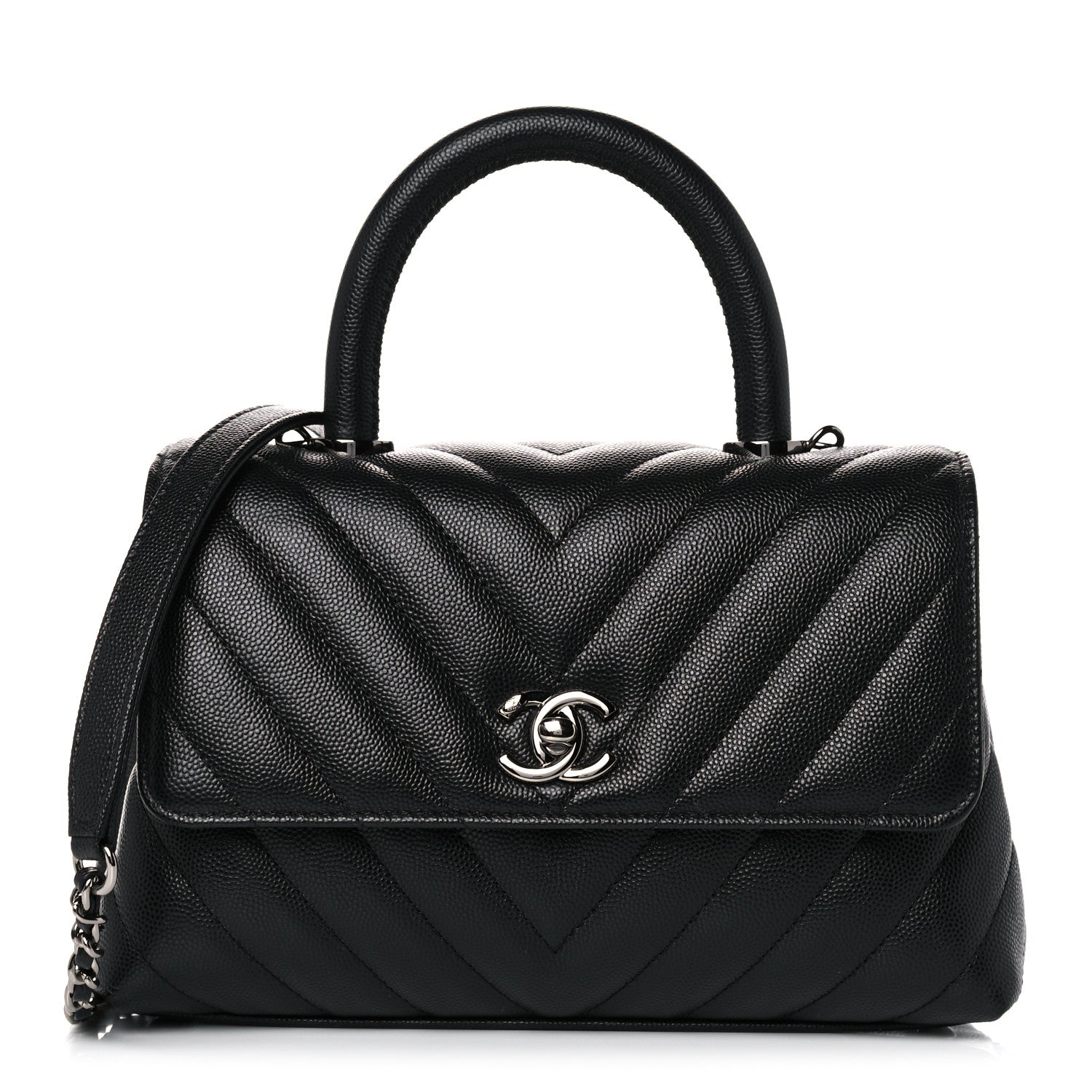 Chanel Caviar Chevron Quilted Mini Coco Handle Flap Black 1 of 9