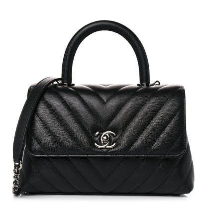 Chanel Caviar Chevron Quilted Mini Coco Handle Flap Black 1 of 9