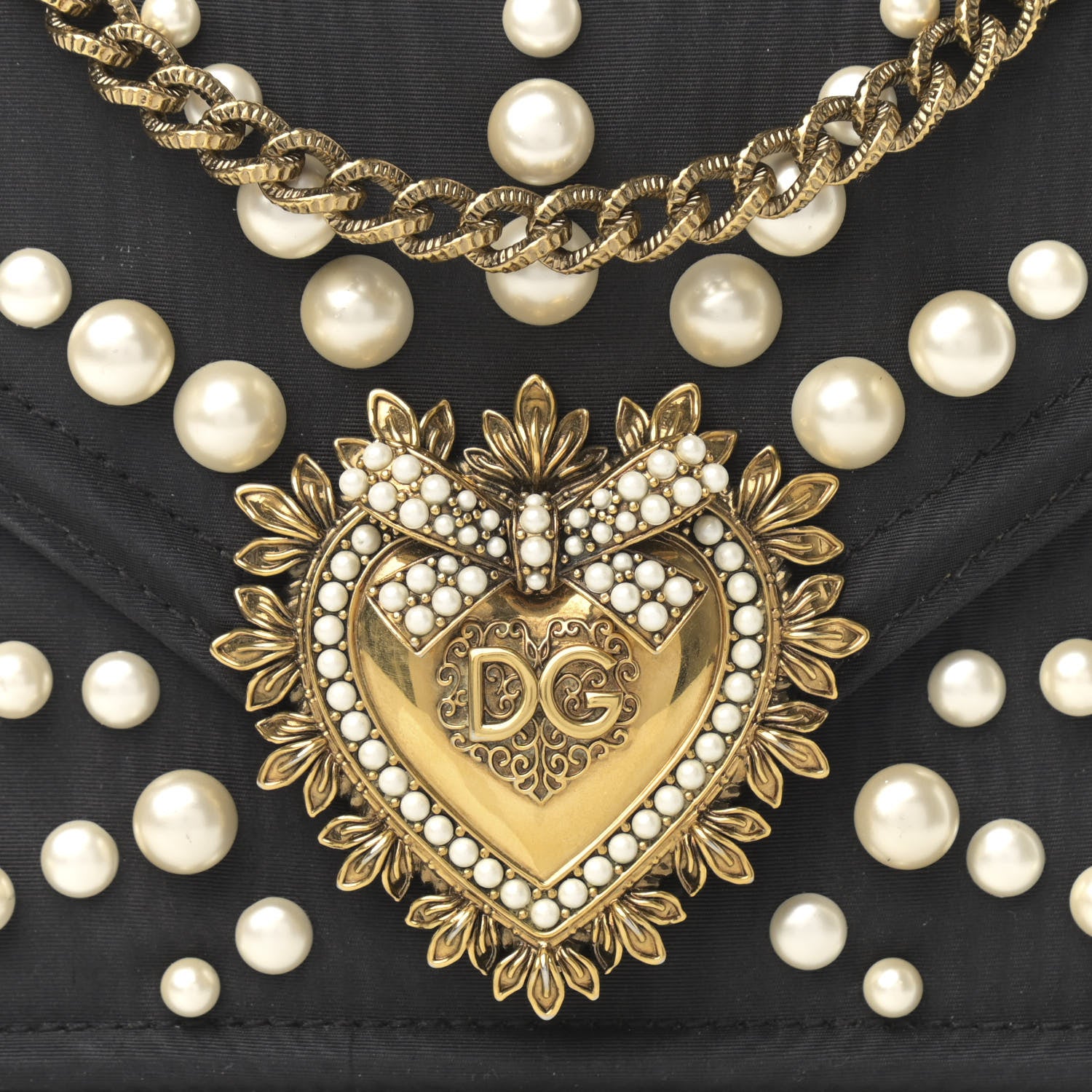 Dolce & Gabbana Moire Pearl Embellished Small Devotion Top Handle Bag Black 7 of 13