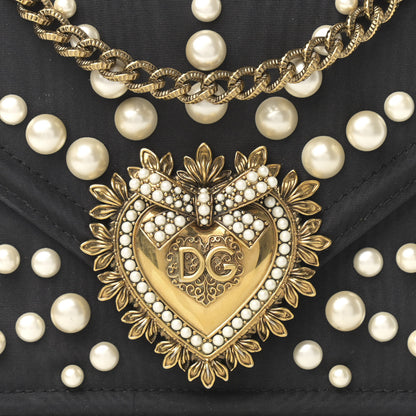 Dolce & Gabbana Moire Pearl Embellished Small Devotion Top Handle Bag Black 7 of 13