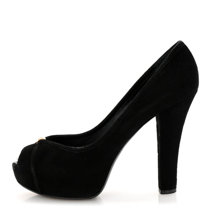 Louis Vuitton Suede Monogram Kimono Open Toe Pumps 37 Black 1 of 10