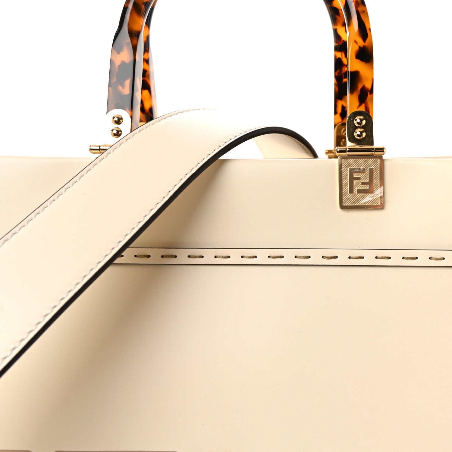 Fendi Vitello King Plexiglass Logo Embossed Medium Fendi Sunshine Shopper Tote White Ice 7 of 9