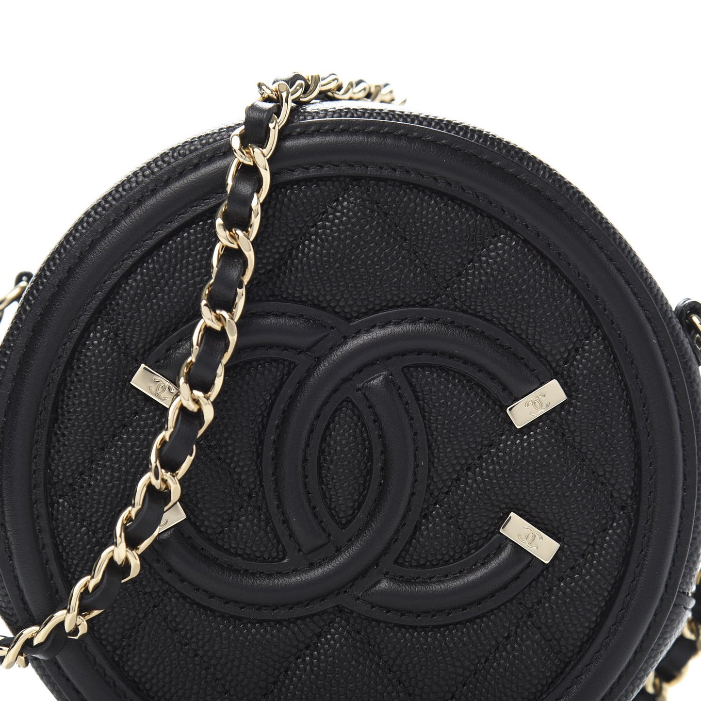 Caviar Quilted Round Filigree Crossbody Black