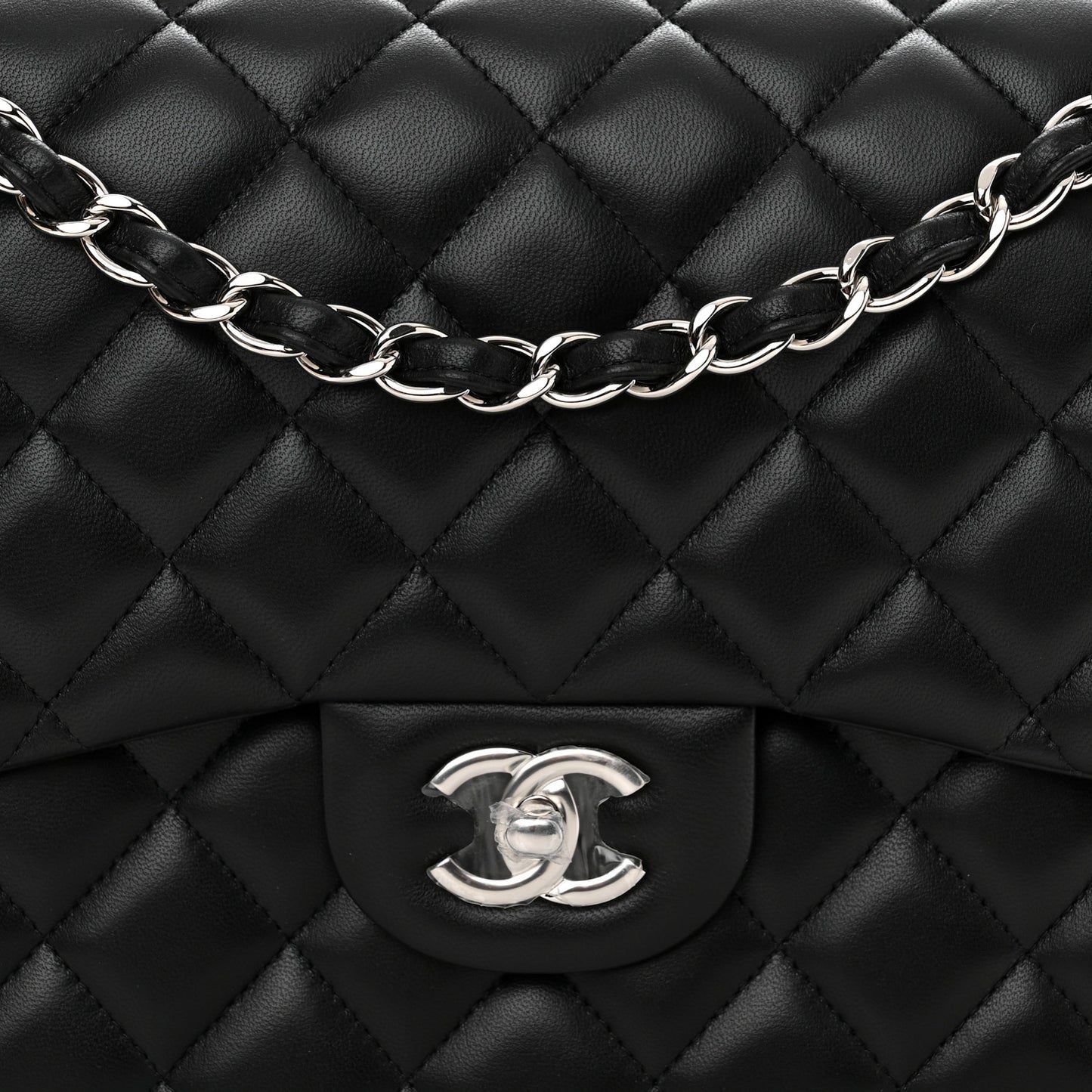 Lambskin Quilted Jumbo Double Flap Black
