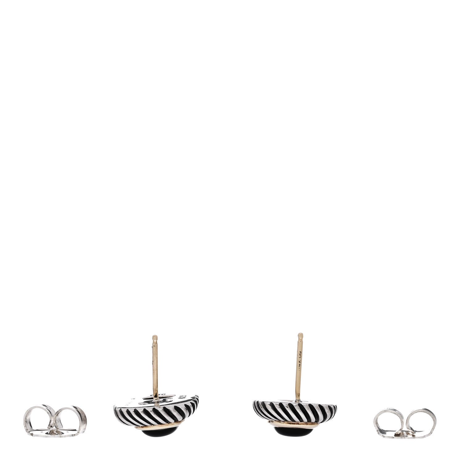 David Yurman Sterling Silver 14K Yellow Gold Black Onyx 7mm Albion Earrings 3 of 4