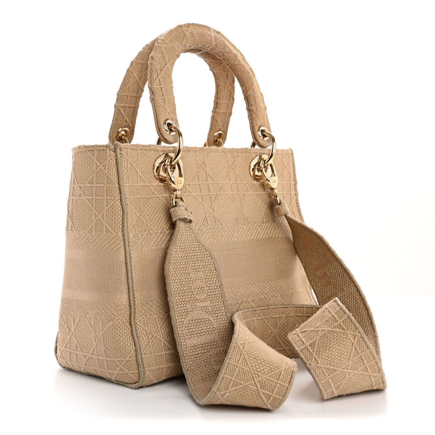 Christian Dior Canvas Embroidered Medium Lady D-Lite Beige 3 of 22