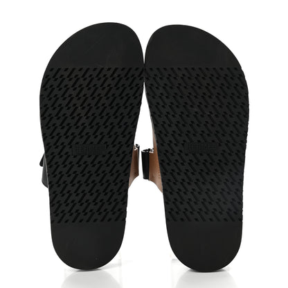Hermes Calfskin Mens Chypre Sandals 40 Naturel Safari Black 5 of 8
