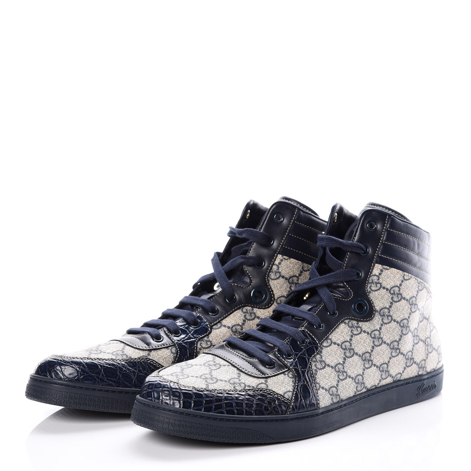 Gucci GG Plus Monogram Crocodile Mens Coda Sneakers 13.5 Blue 3 of 10