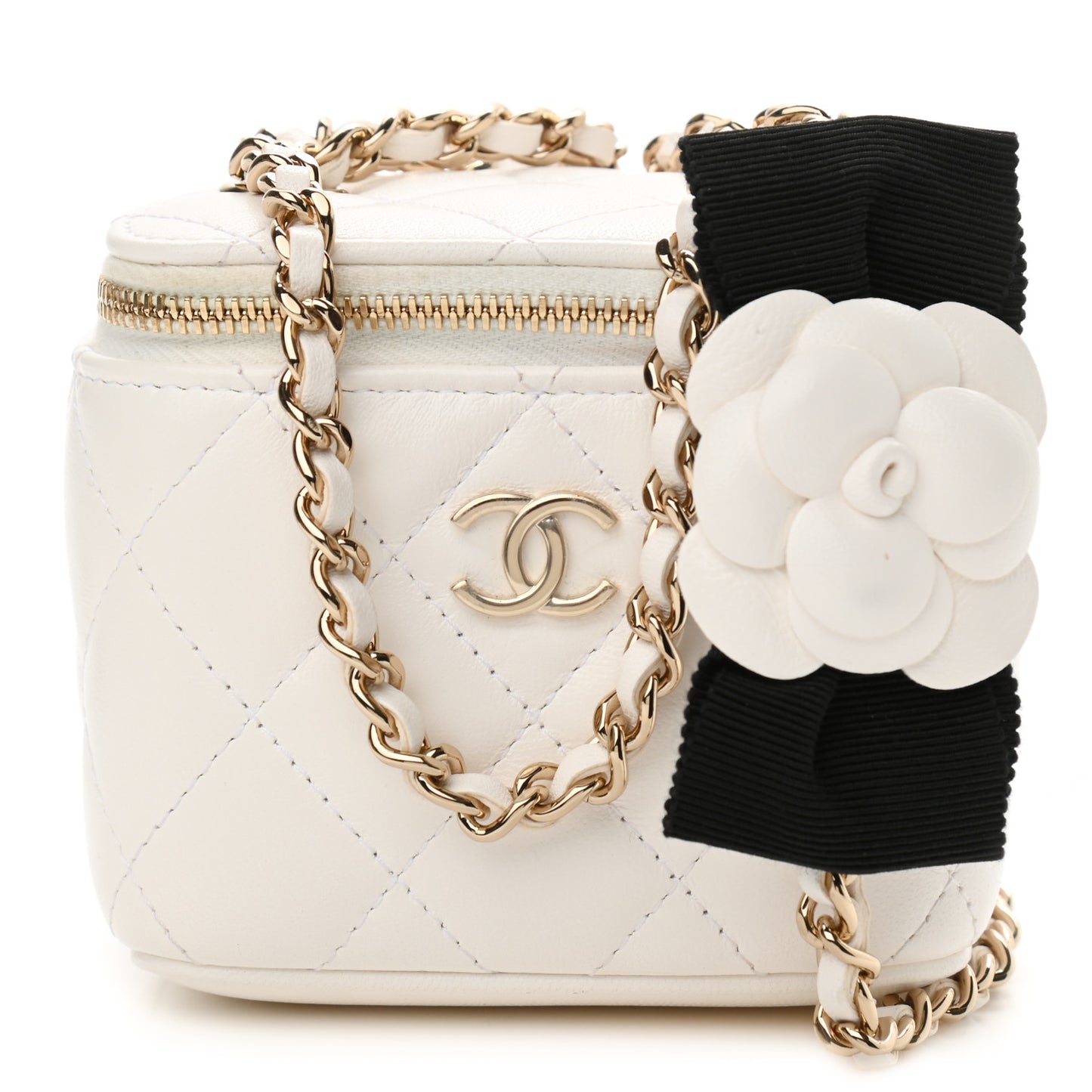 Lambskin Quilted My Chanel Lady Vanity Case With Chain White