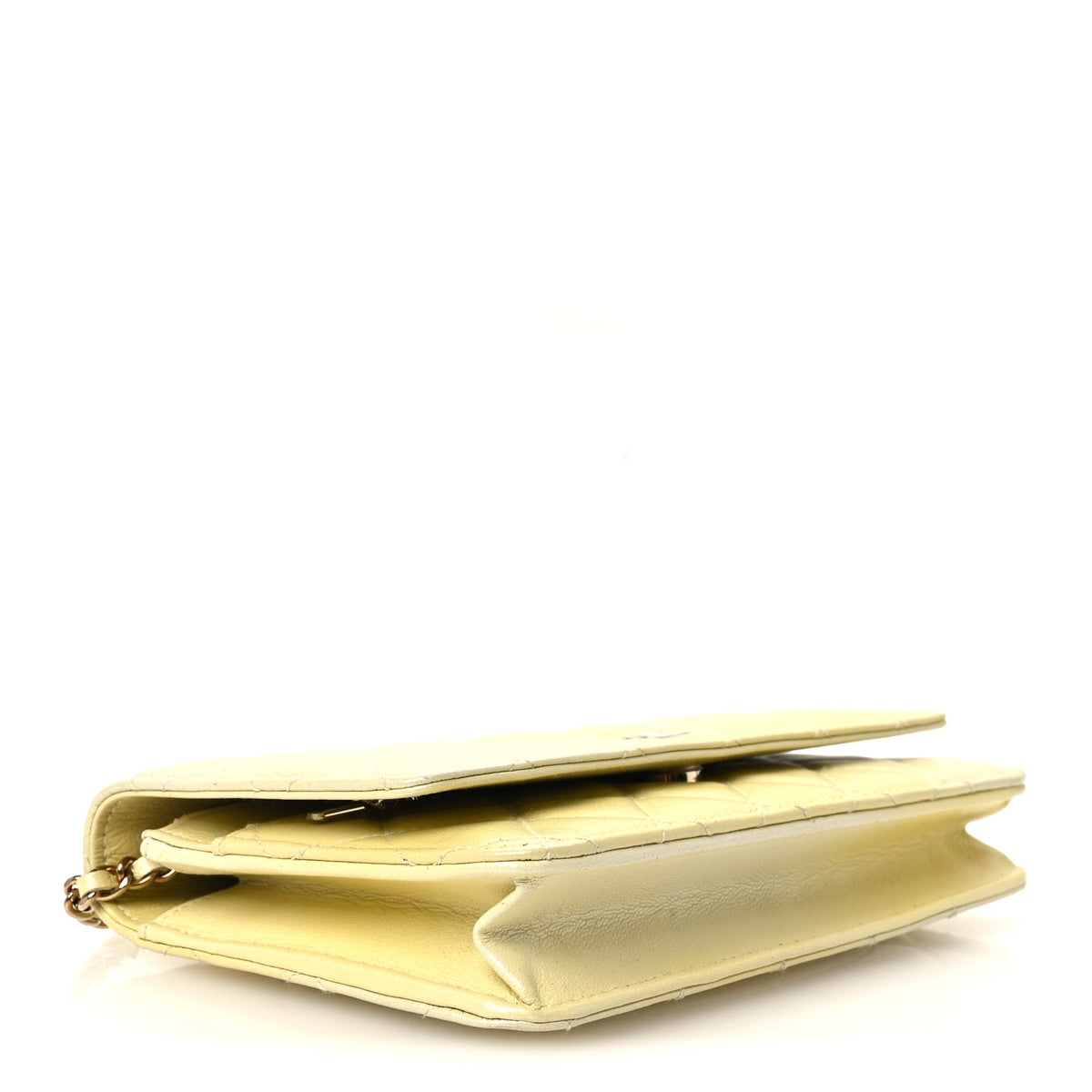 Iridescent Goatskin Quilted Wallet on Chain WOC Light Yellow