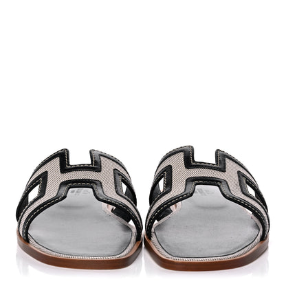 Hermes Calfskin Canvas Oran Sandals 38 Black 2 of 10