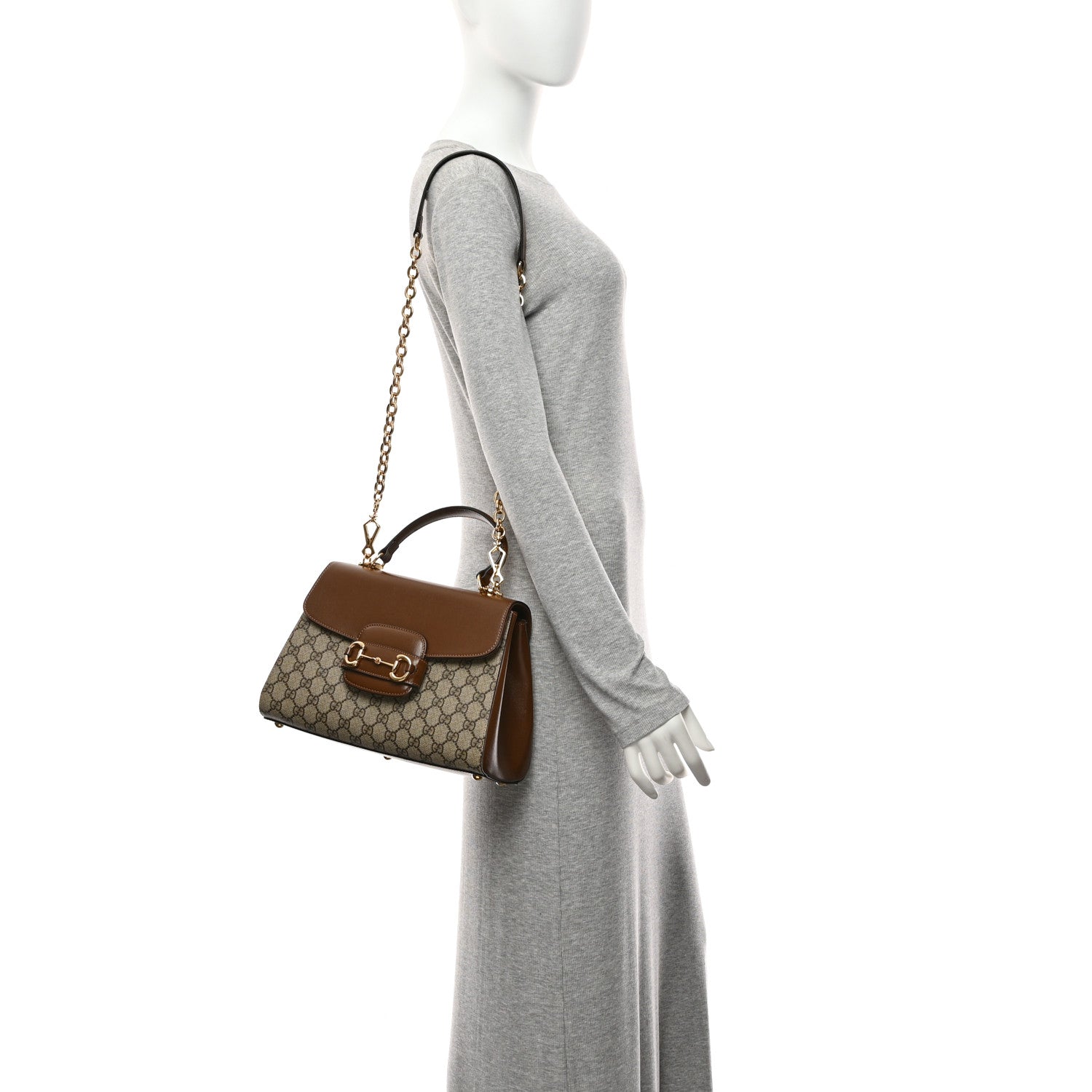 Gucci GG Supreme Monogram Calfskin Medium Horsebit 1955 Top Handle Bag Beige Ebony Brown Sugar 2 of 11