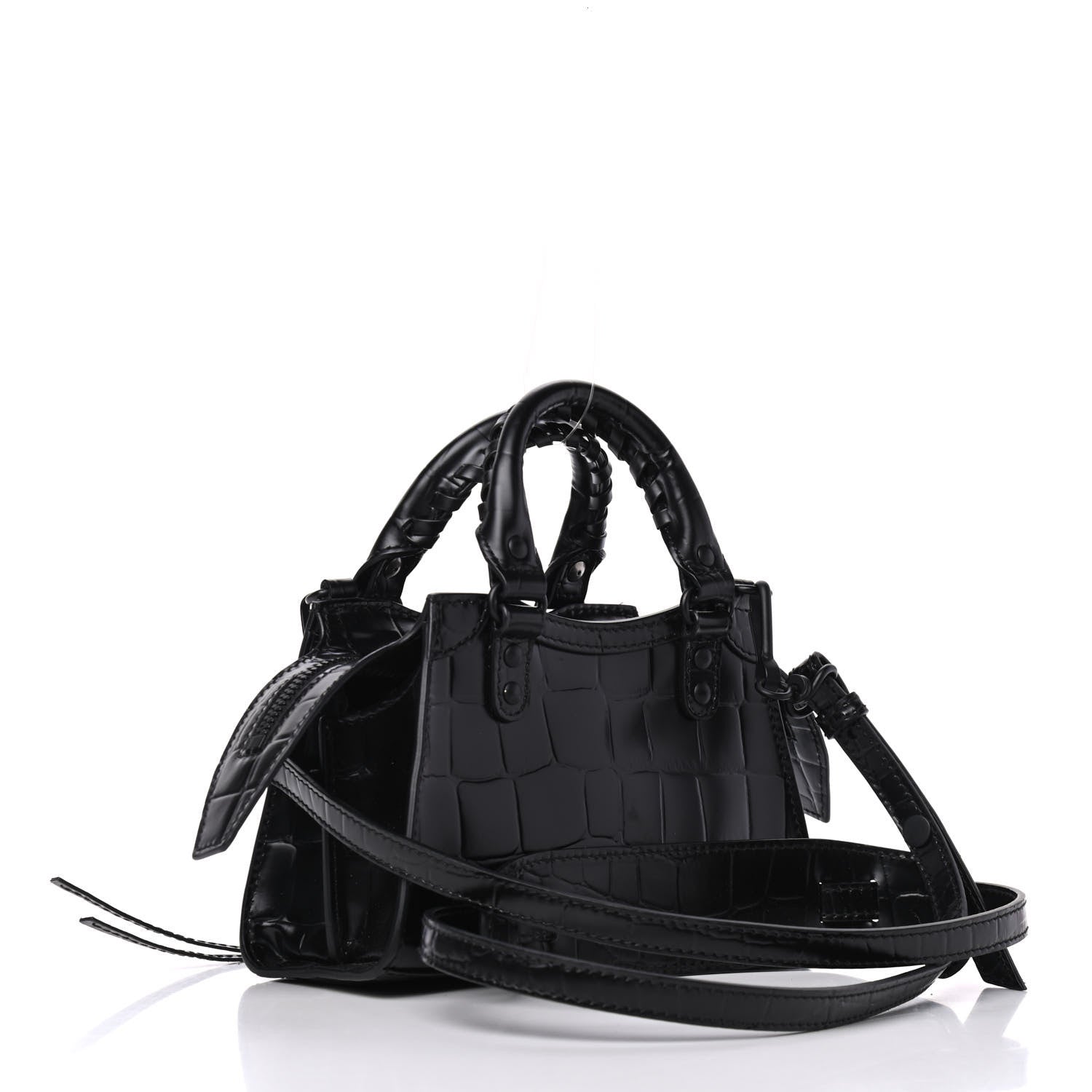 Balenciaga Semi Shiny Calfskin Crocodile Embossed Neo Classic Black Hardware Nano City Crossbody Black 2 of 4