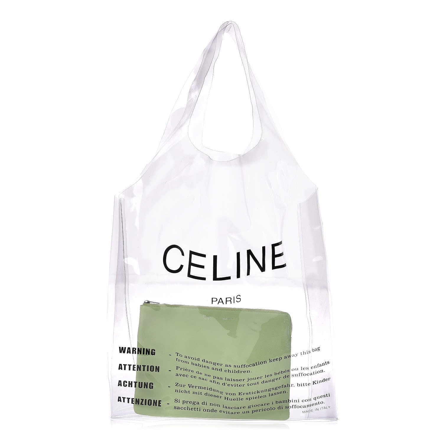 Celine Plastic Bag with Cloudy Lambskin Solo Zip Pouch Clutch Lime 1 of 9