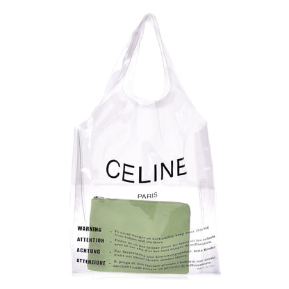 Celine Plastic Bag with Cloudy Lambskin Solo Zip Pouch Clutch Lime 1 of 9
