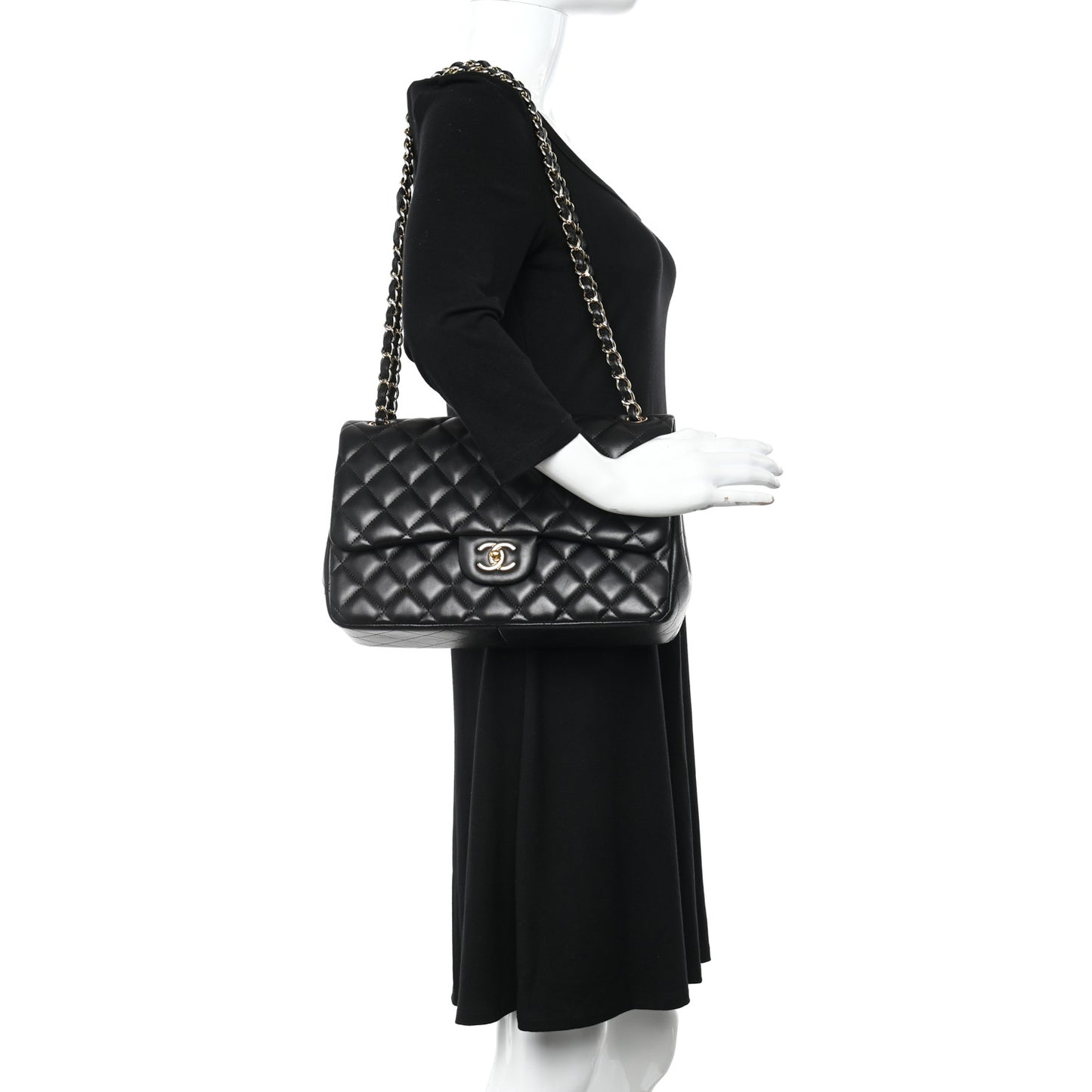 Lambskin Quilted Jumbo Double Flap Black
