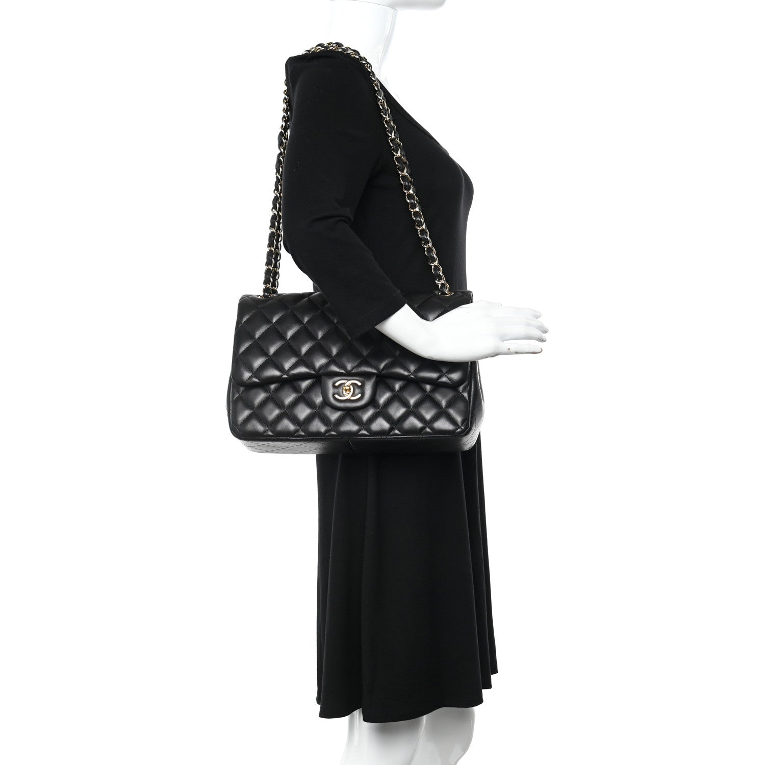 Chanel Lambskin Quilted Jumbo Double Flap Black 2 of 10
