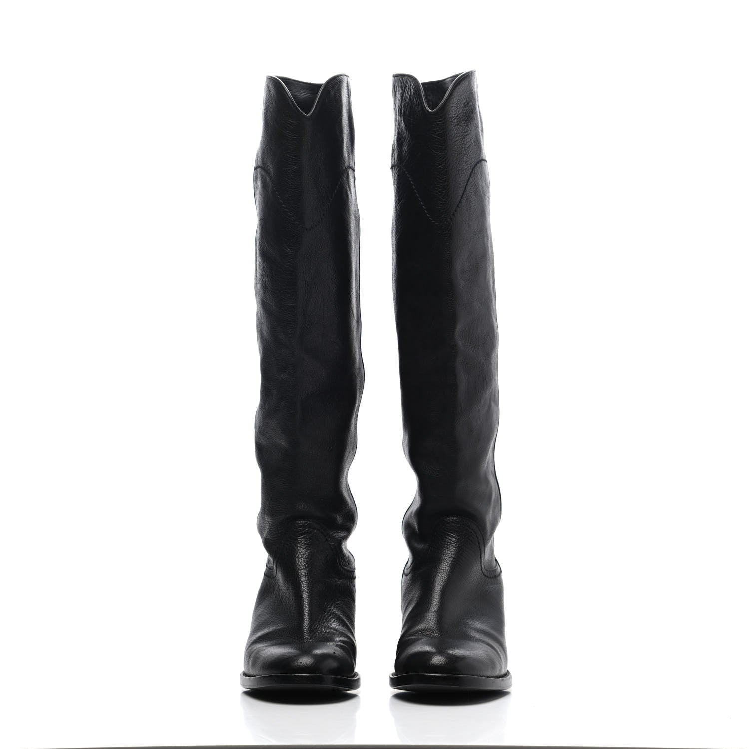 Chanel Calfskin Ascot Knee High CC Boots 36.5 Black 2 of 4