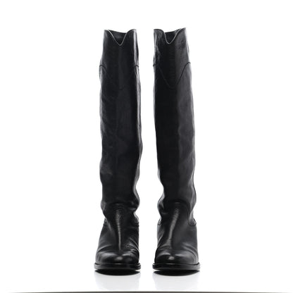 Chanel Calfskin Ascot Knee High CC Boots 36.5 Black 2 of 4