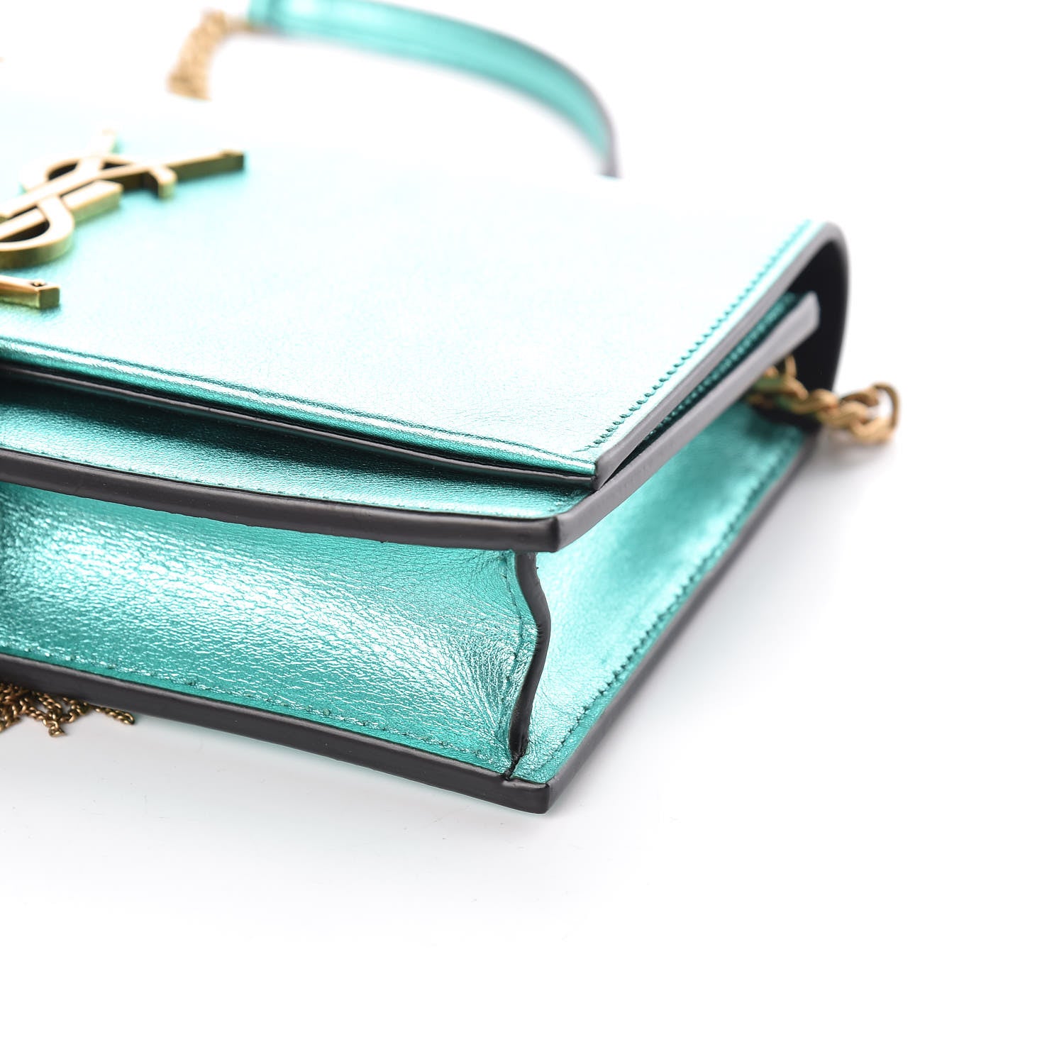 Saint Laurent Laminated Calfskin Classic Monogram Kate Tassel Chain Wallet Green 6 of 10