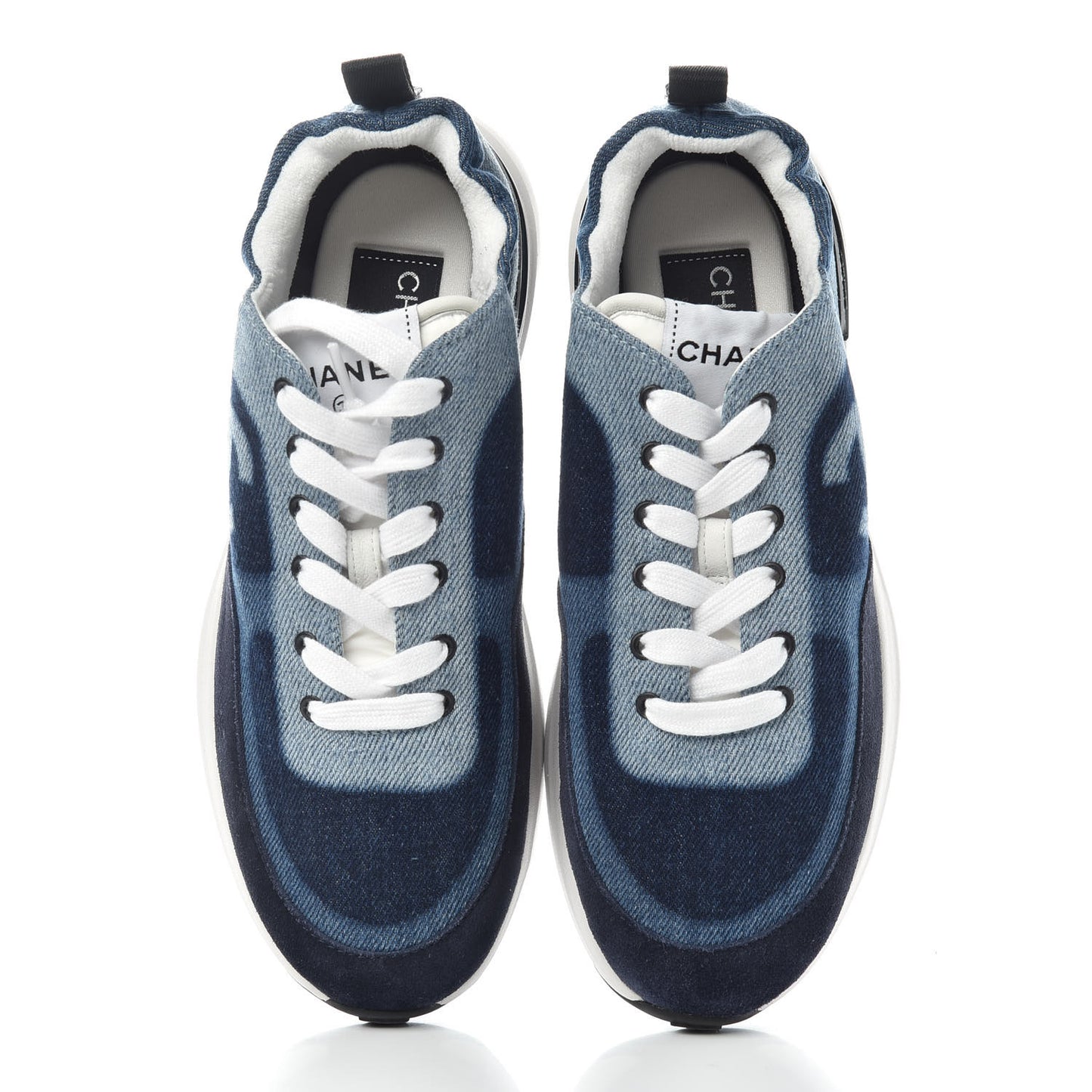 Denim Suede Calfskin Womens CC Sneakers 37 Dark Blue White Black