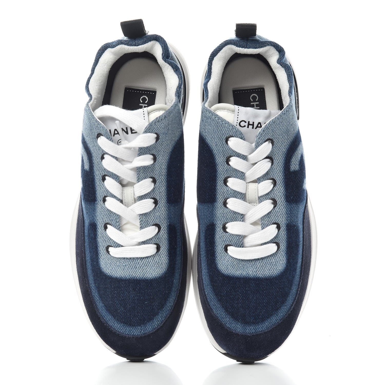 Chanel Denim Suede Calfskin Womens CC Sneakers 37 Dark Blue White Black 5 of 11