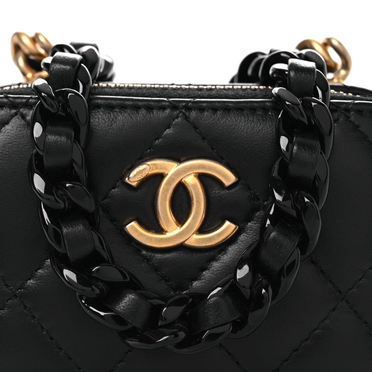 Chanel Lambskin Quilted Mini Lacquered Chain Clutch Black 8 of 10