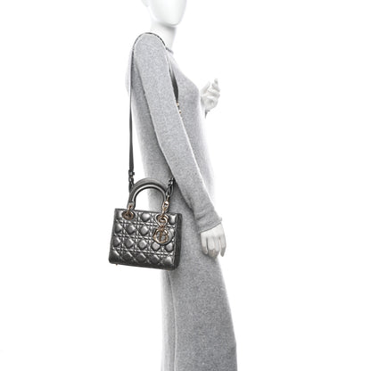 Christian Dior CHRISTIAN DIOR Metallic Grained Calfskin Cannage Small Lady Dior Gunmetal 2 of 9