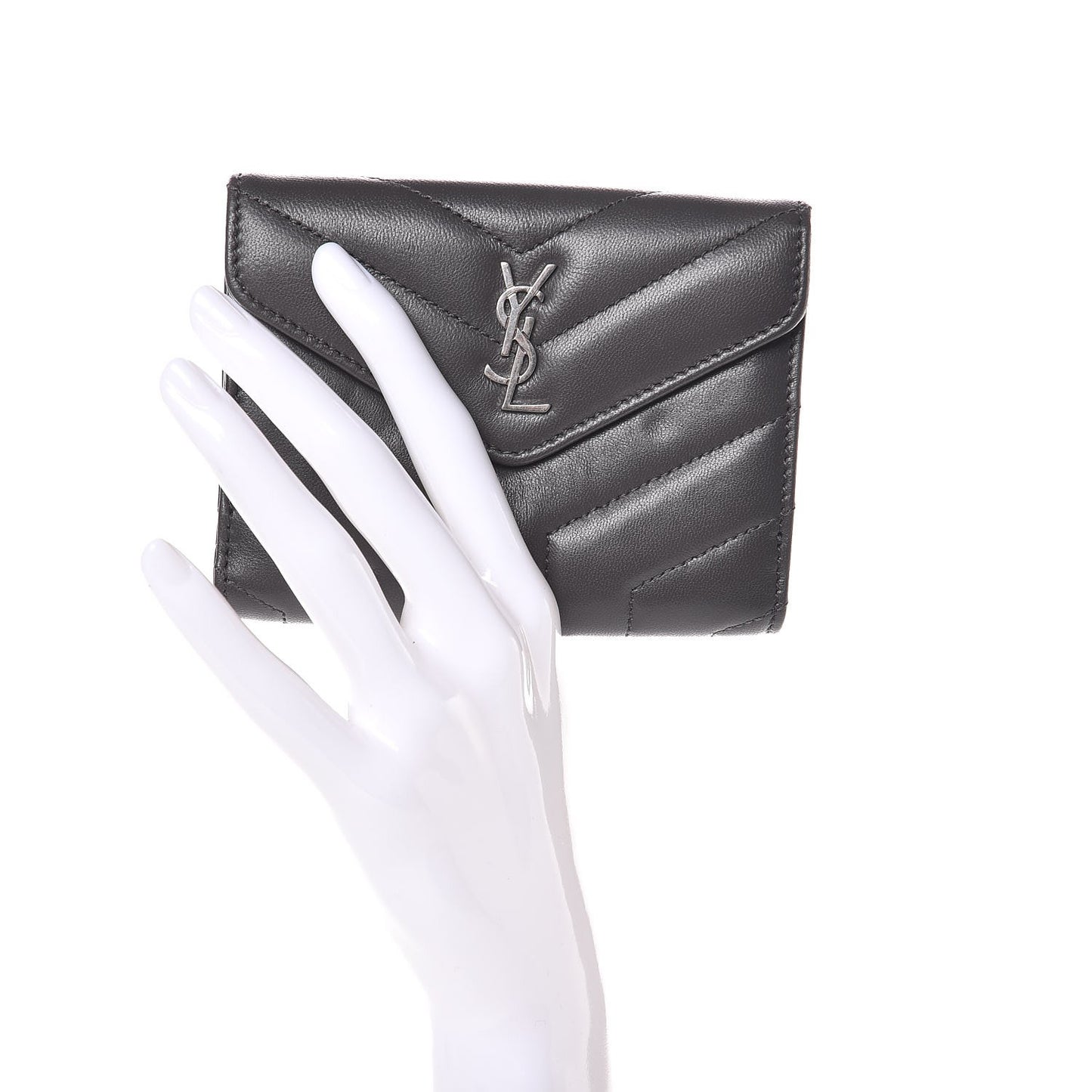 Lambskin Y Quilted Monogram Compact Loulou Wallet Asphalt