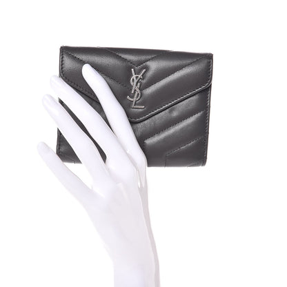 Saint Laurent Lambskin Y Quilted Monogram Compact Loulou Wallet Asphalt 2 of 6