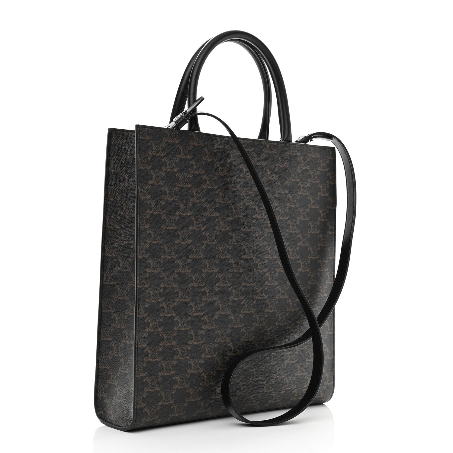 Celine Triomphe Canvas Calfskin Medium Vertical Cabas Black 3 of 11