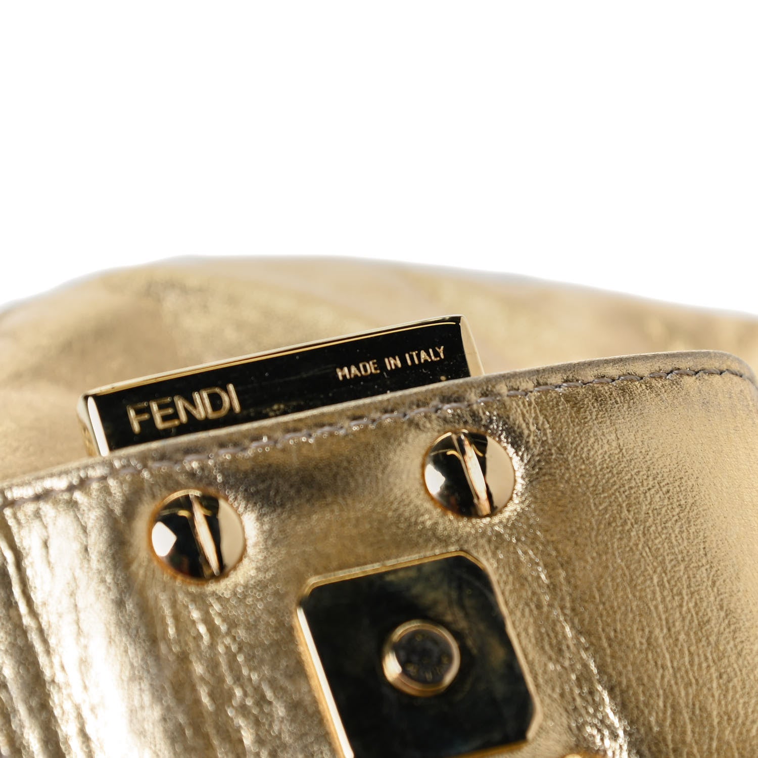 Fendi Metallic Calfskin Crystal Mini Half Moon Baguette Gold 7 of 12