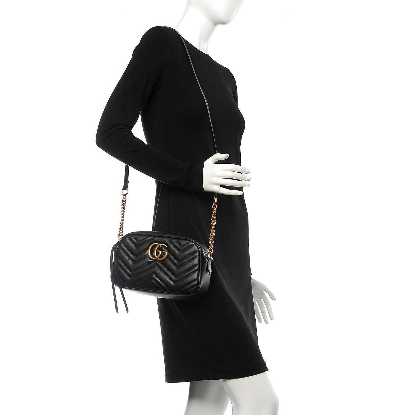 Calfskin Matelasse Small GG Marmont Chain Shoulder Bag Black