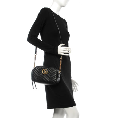 Gucci Calfskin Matelasse Small GG Marmont Chain Shoulder Bag Black 2 of 7