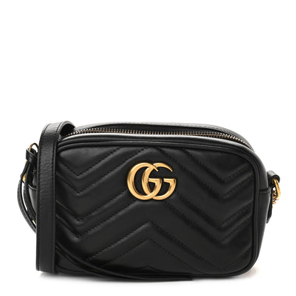 Gucci Calfskin Matelasse Mini GG Marmont Chain Shoulder Bag Black 1 of 9