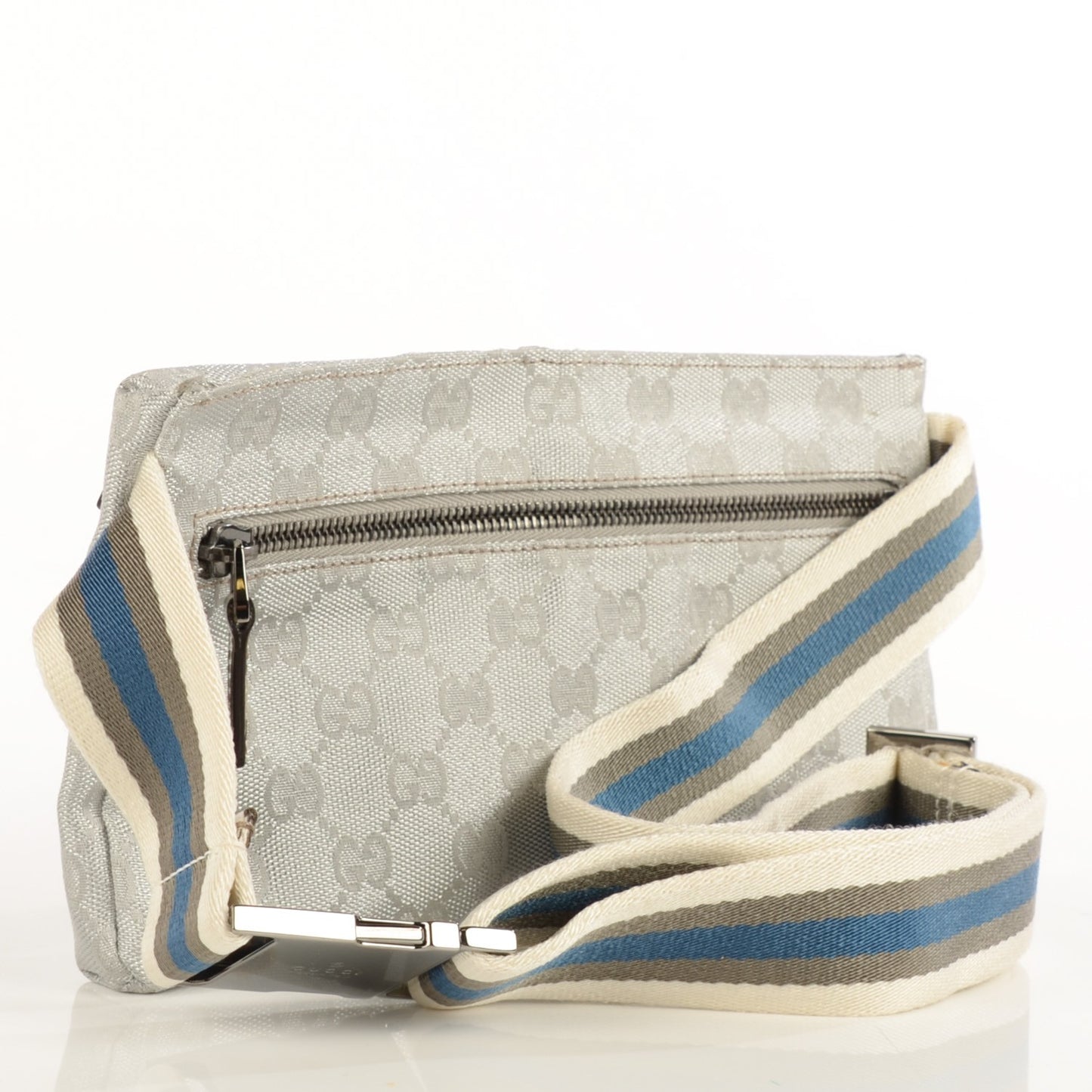 GG Monogram Web Double Pocket Belt Bag Silver