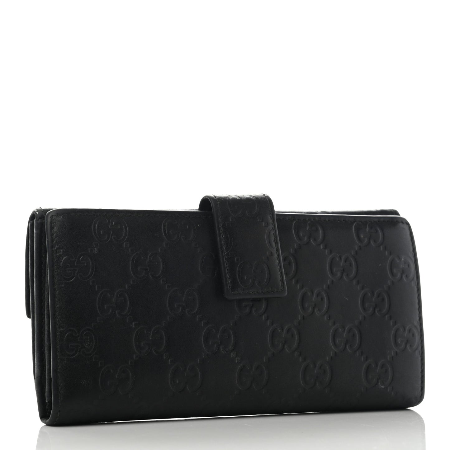 Guccissima Margaux Calfskin Metal Bar Continental Flap Wallet Black