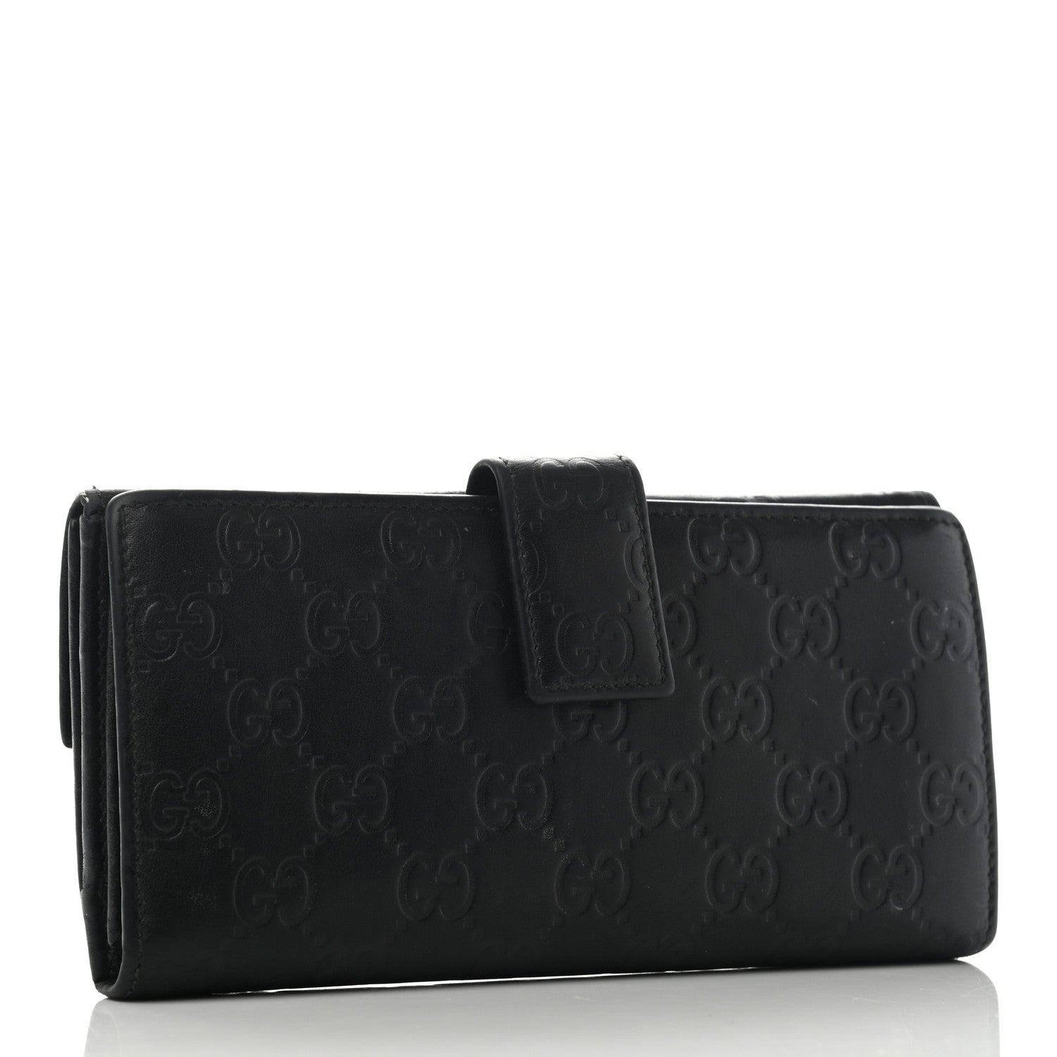 Gucci Guccissima Margaux Calfskin Metal Bar Continental Flap Wallet Black 3 of 13
