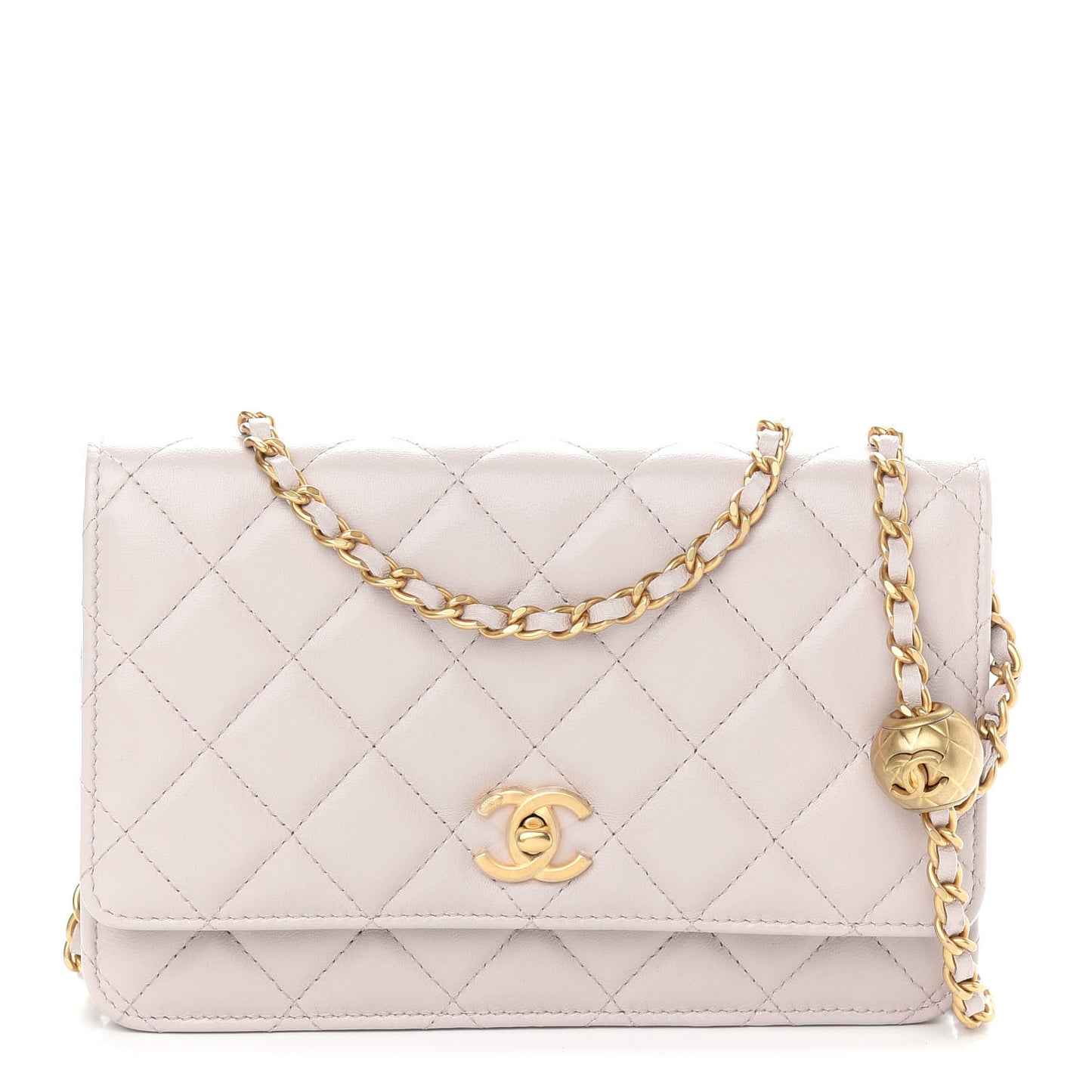 Lambskin Quilted Pearl Crush Wallet on Chain WOC Beige