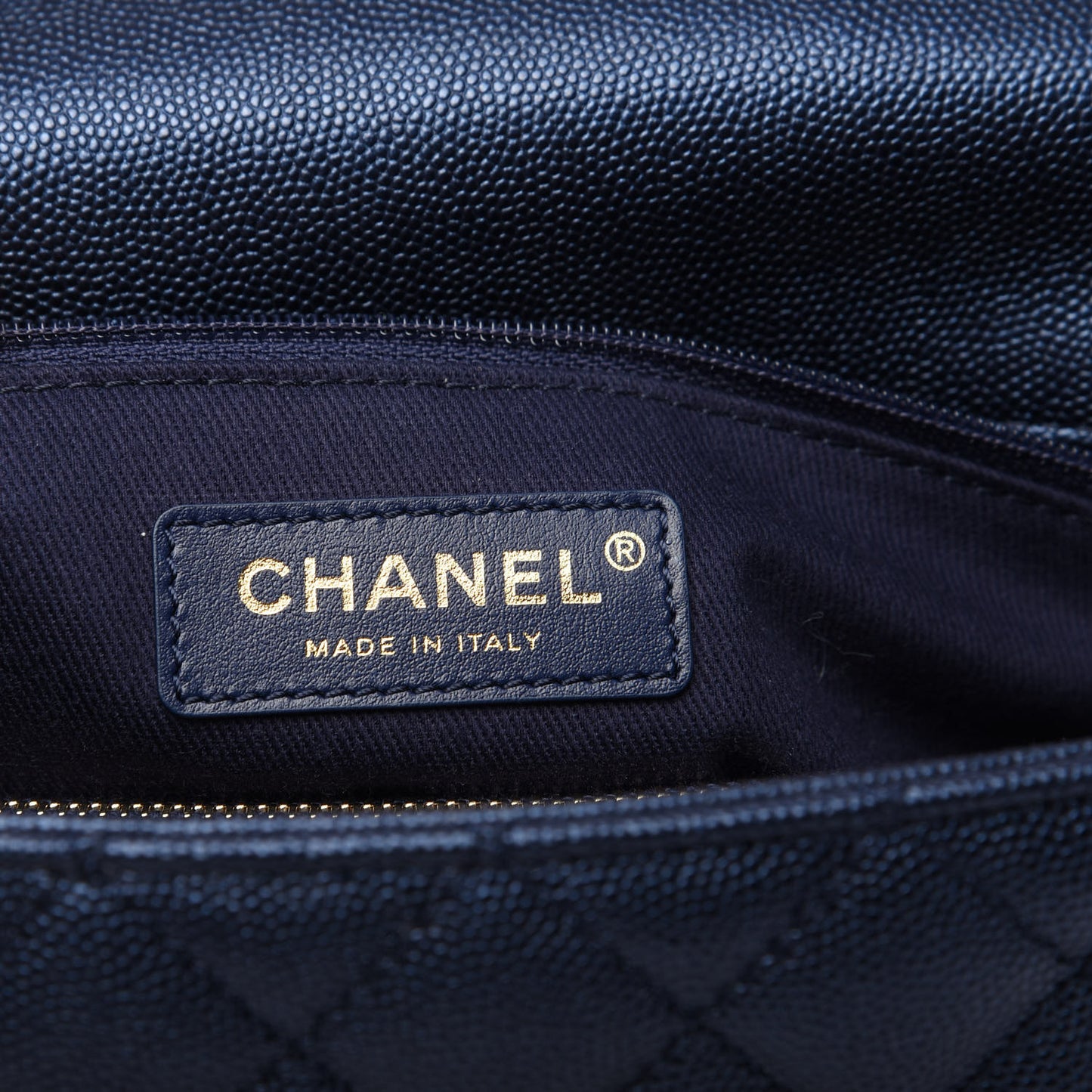 Iridescent Caviar Quilted Small Coco Handle Flap Dark Blue