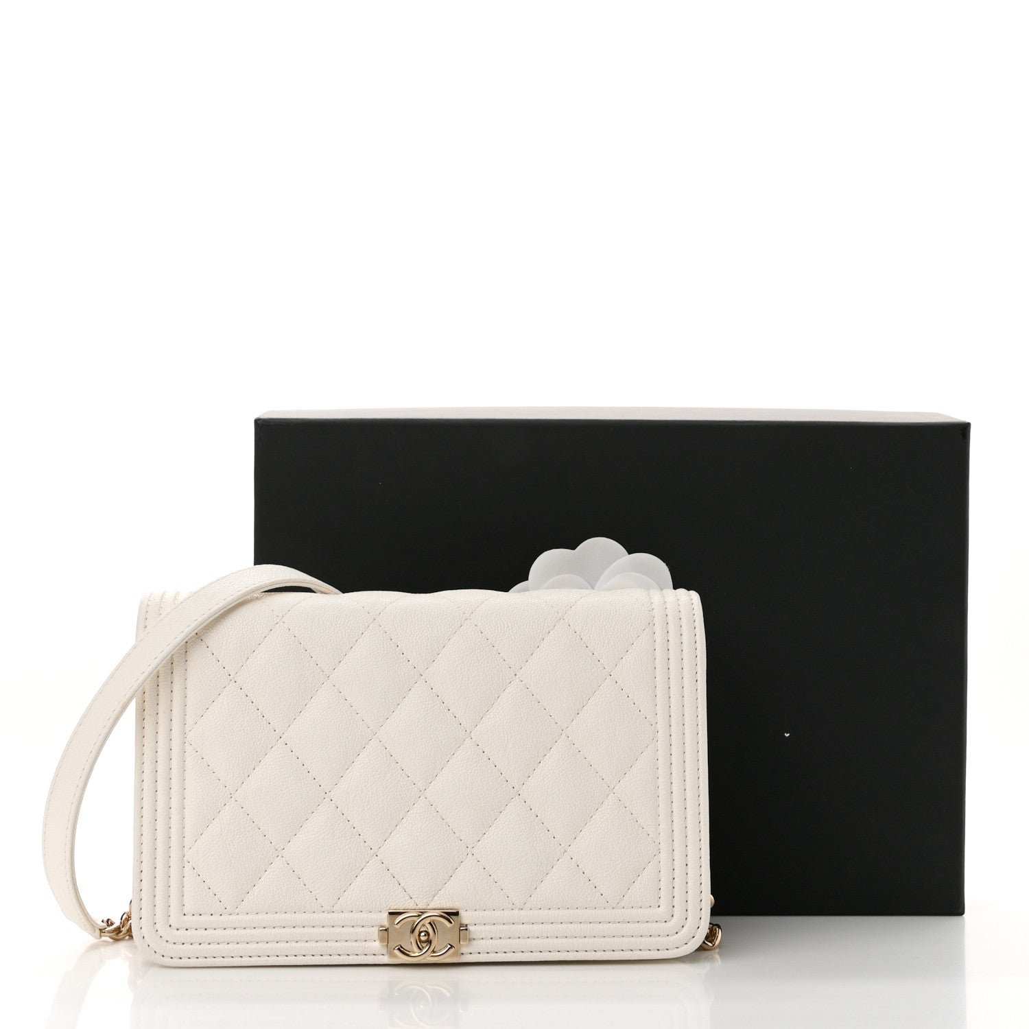 Chanel Caviar Quilted Boy Wallet On Chain WOC White 13 of 13