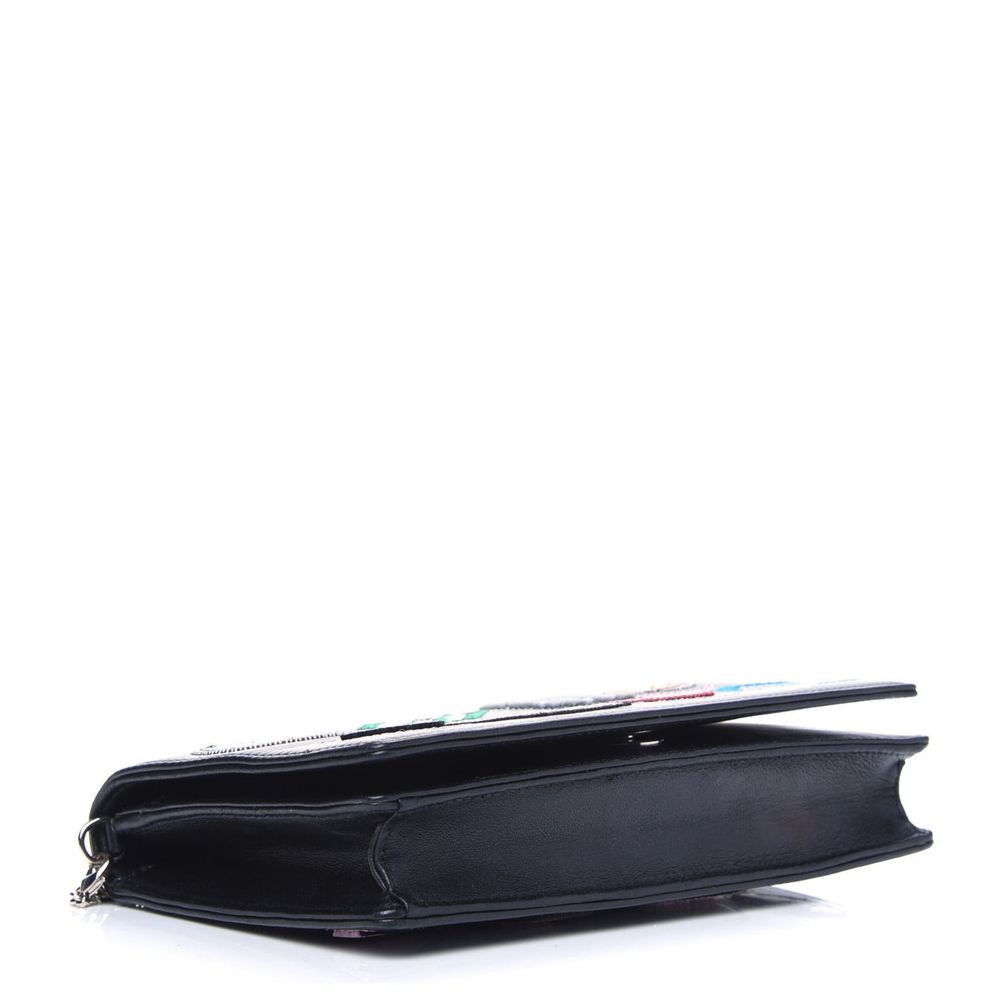 Calfskin Badges Chain Wallet Black