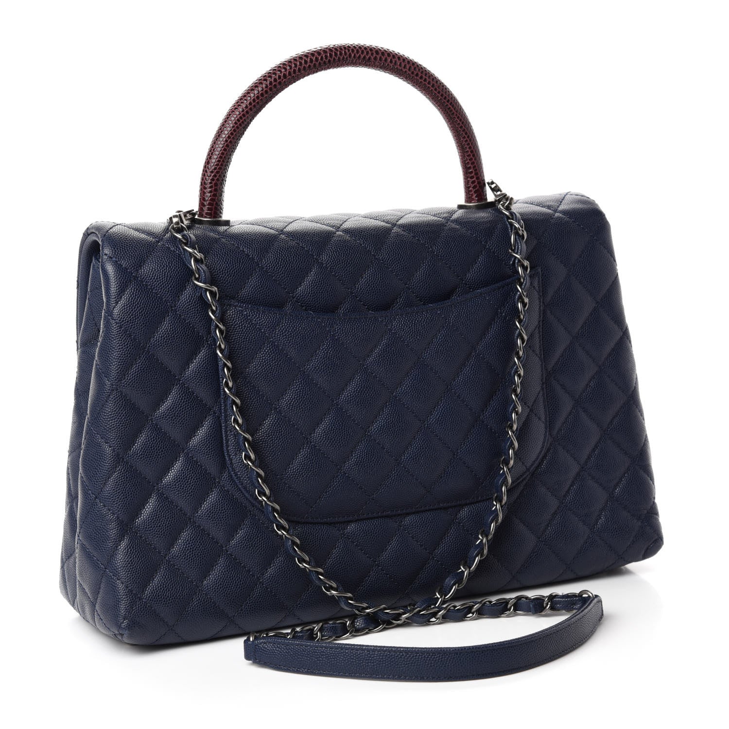 Chanel Caviar Lizard Quilted Medium Coco Handle Flap Navy 3 of 12