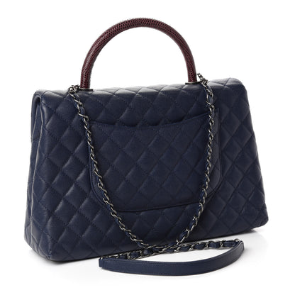 Chanel Caviar Lizard Quilted Medium Coco Handle Flap Navy 3 of 12